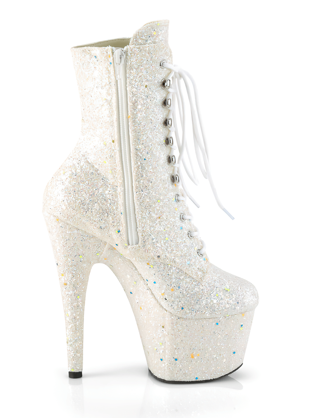 PLEASER Glitter Lace-Up Ankle Boots with Blacklight Effect