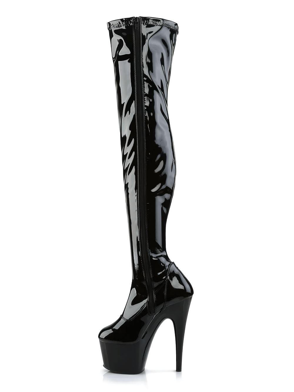 PLEASER Glossy Black Stretch Thigh-High Boots with Zipper
