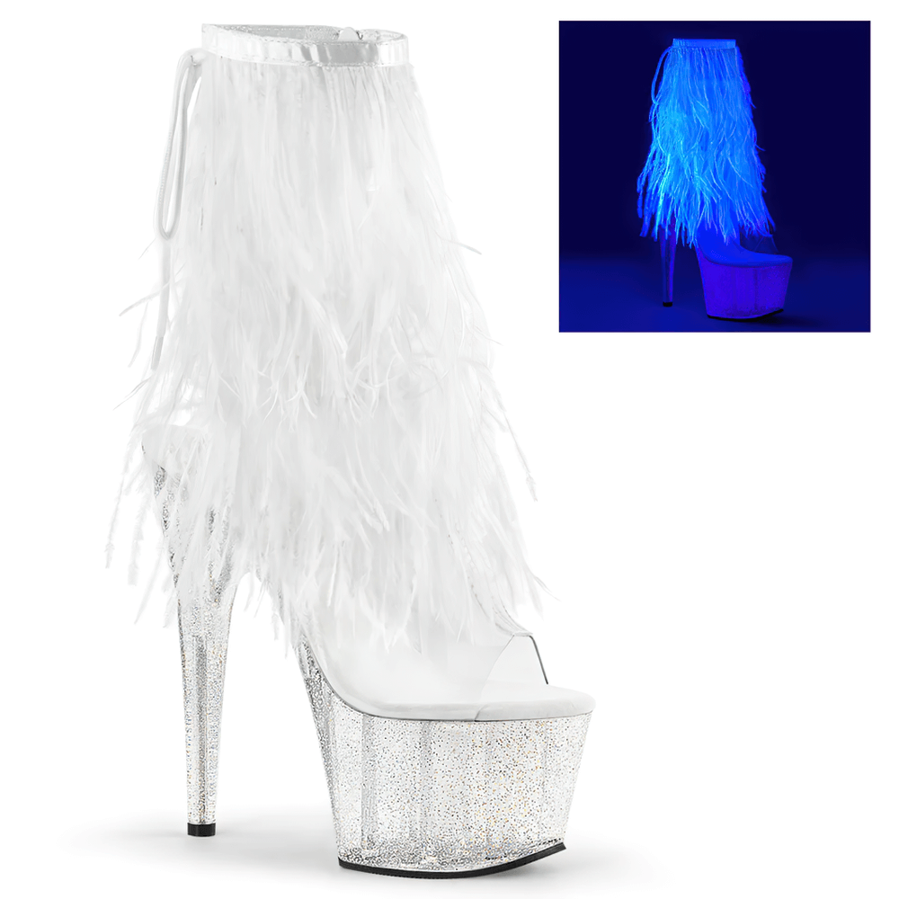 PLEASER Glowing Feather Heels Shoes with Zip Closure