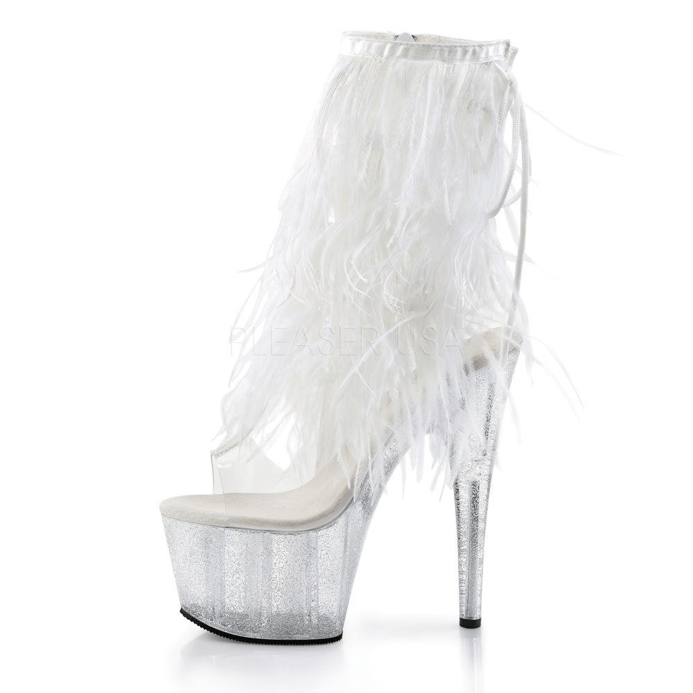 PLEASER Glowing Feather Heels Shoes with Zip Closure