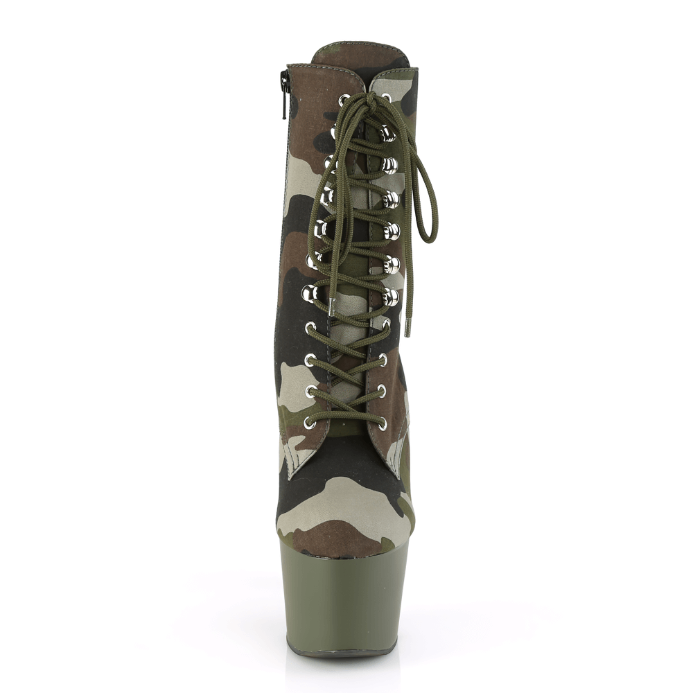 PLEASER Green Camouflage Lace-Up Ankle Boots with Platform