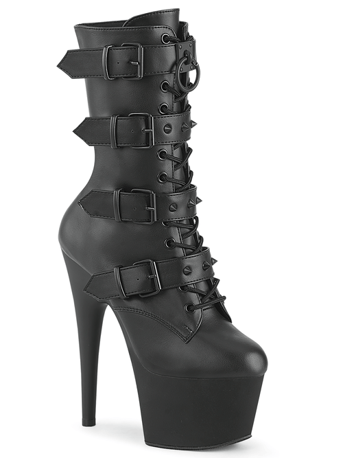 PLEASER Stiefeletten mit Absatz und nietenbesetzten Schnallenriemen