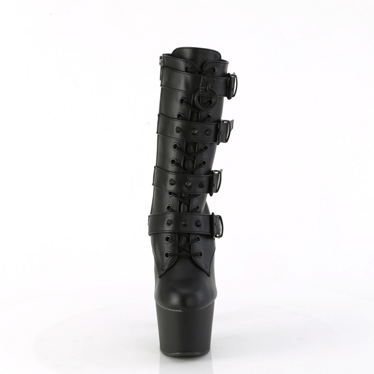 PLEASER Heeled Ankle Boots with Studded Buckle Straps