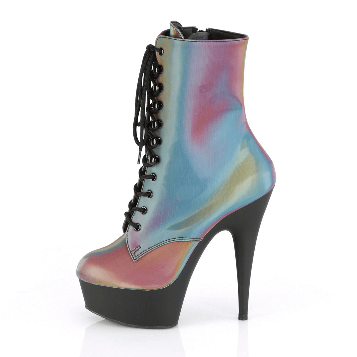 PLEASER Iridescent Reflective Lace-Up Ankle Boots with Heels