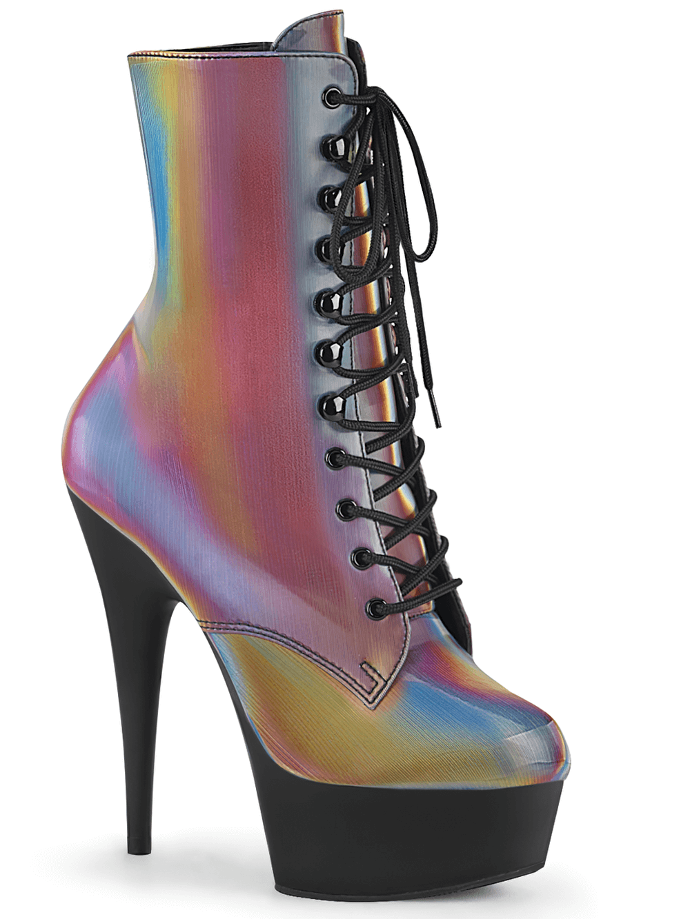 PLEASER Iridescent Reflective Lace-Up Ankle Boots with Heels