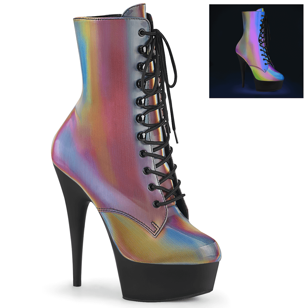 PLEASER Iridescent Reflective Lace-Up Ankle Boots with Heels