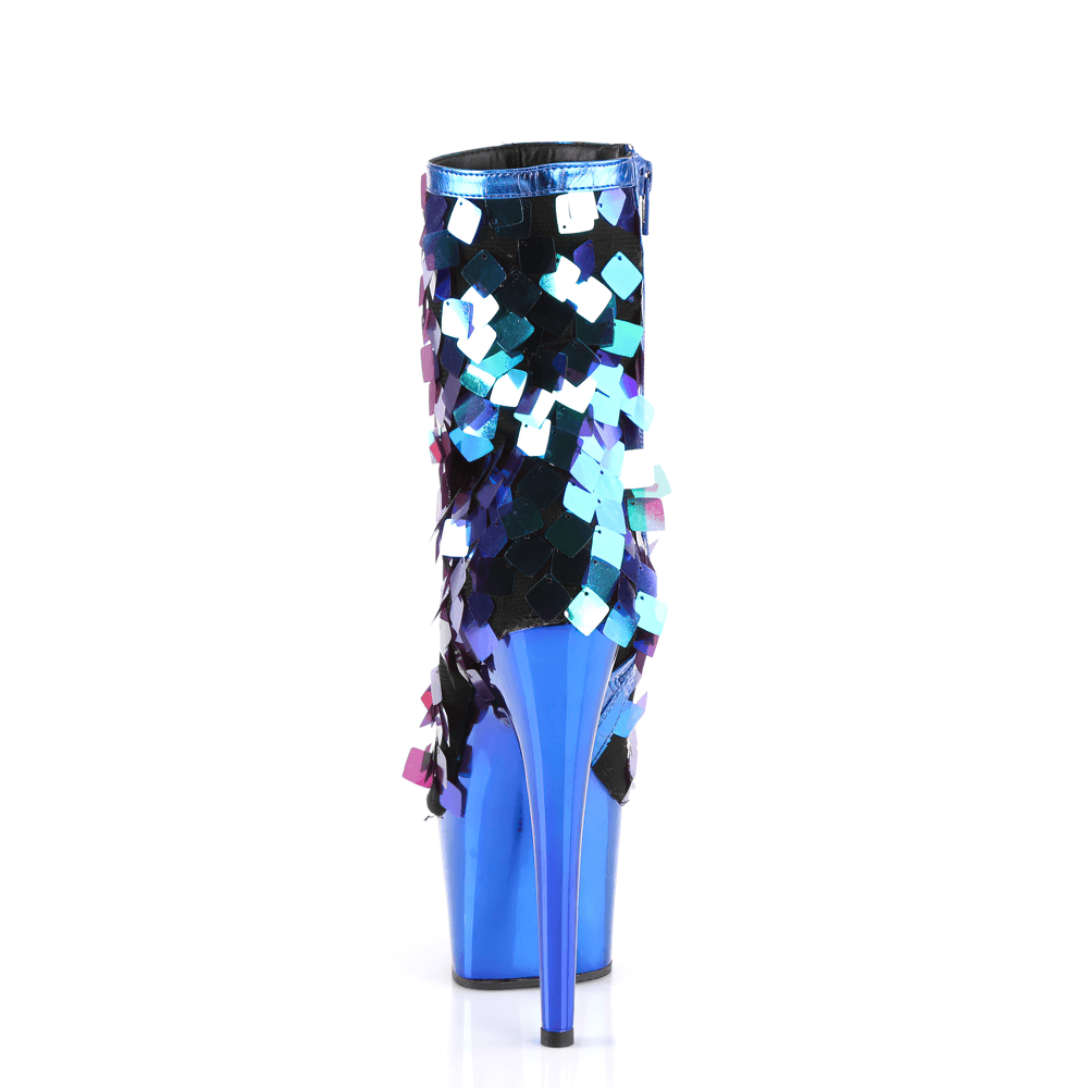 PLEASER Iridescent Sequin Platform Open-Toe Ankle Boots