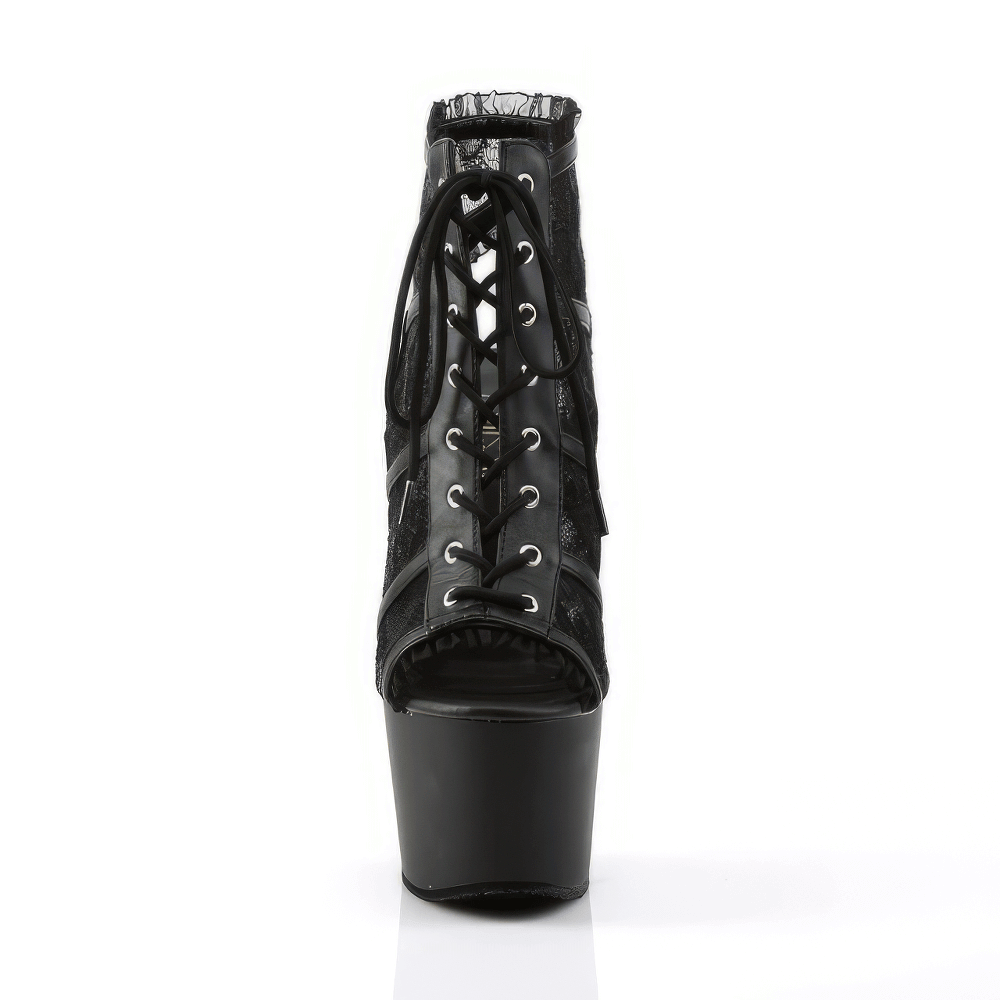 PLEASER Lace Overlay Stiletto Booties with Open Toe
