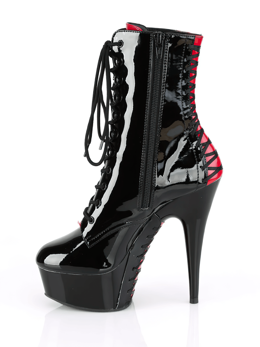 Stylish PLEASER lace-up platform ankle boots with corset detailing and high stiletto heel.
