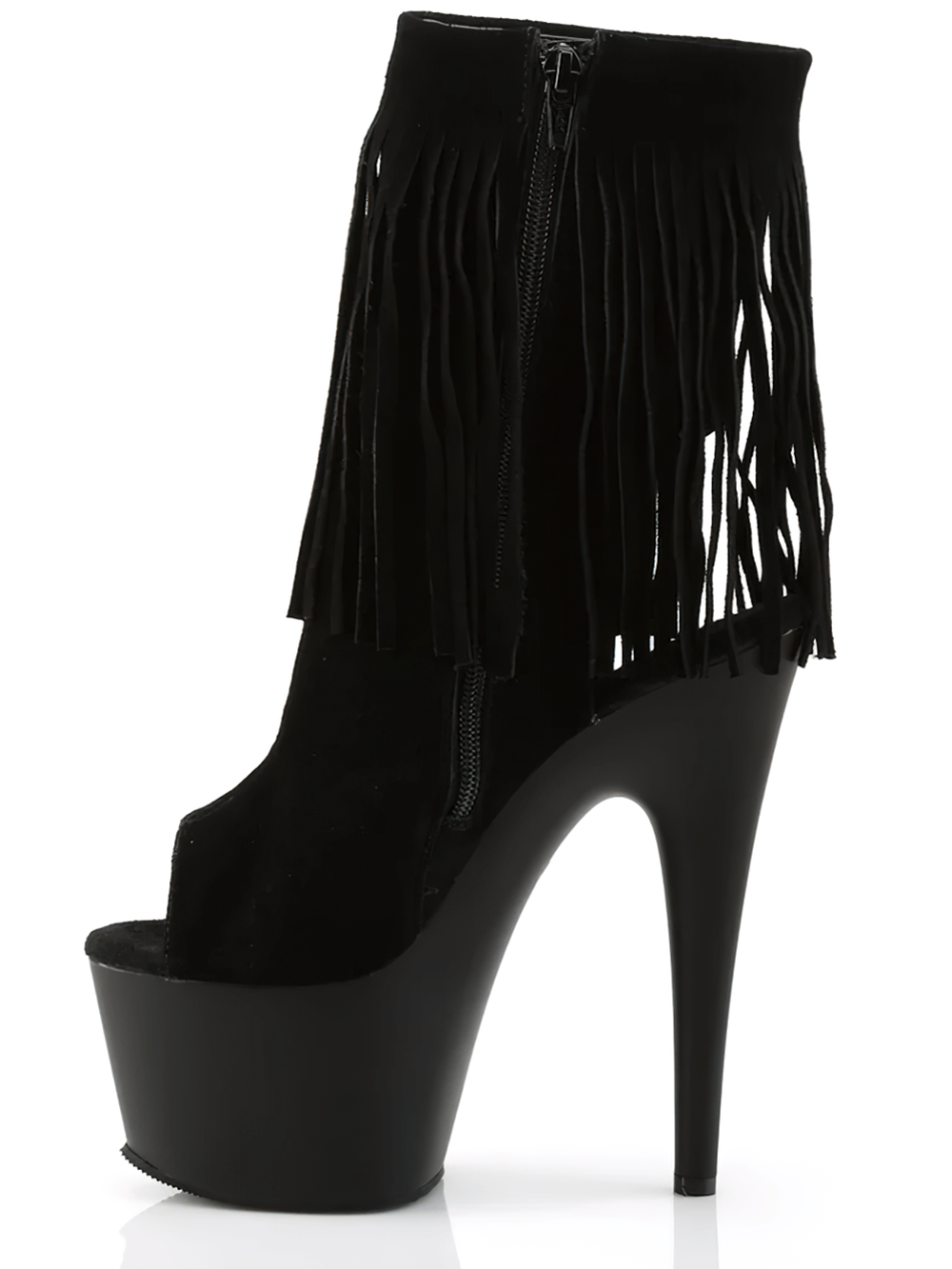 PLEASER Open Toe Fringe Ankle Boots with Stiletto Heels