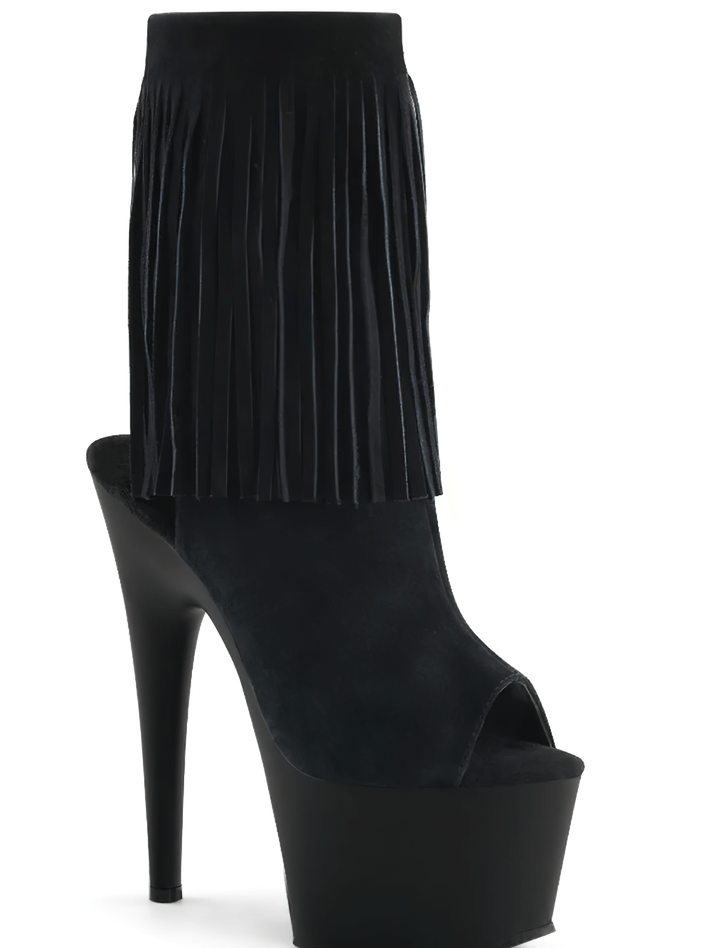 PLEASER Open Toe Fringe Ankle Boots with Stiletto Heels