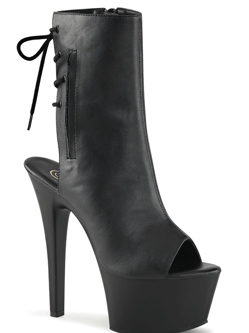 PLEASER つま先開きの足首丈ブーツ 6インチのヒールと編み上げ付き