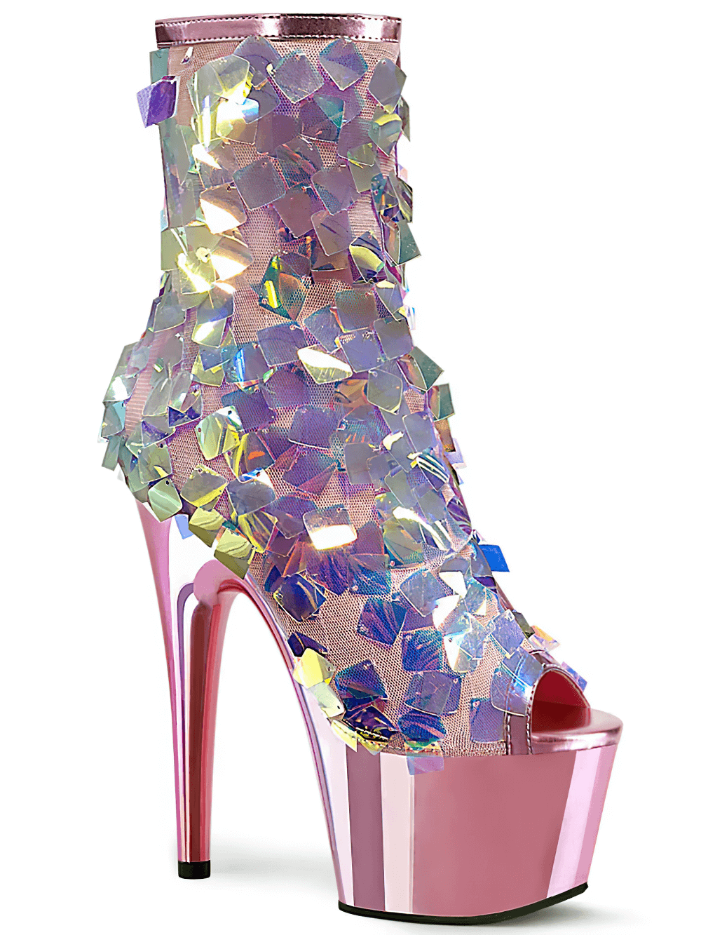 PLEASER Pink Heel Iridescent Sequin Ankle Boots with Platform