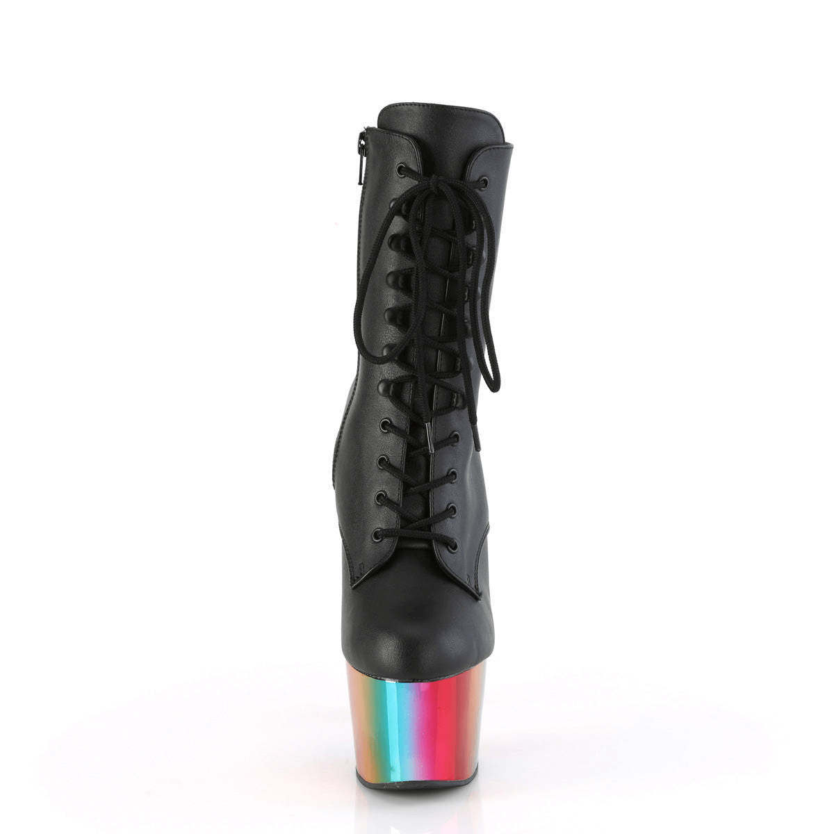 PLEASER Rainbow Chrome Platform Ankle Boots with Lace-Up