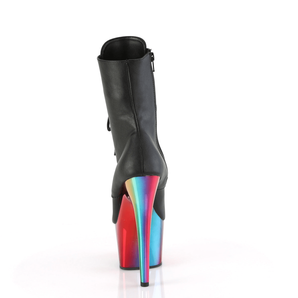 PLEASER Rainbow Chrome Platform Ankle Boots with Lace-Up