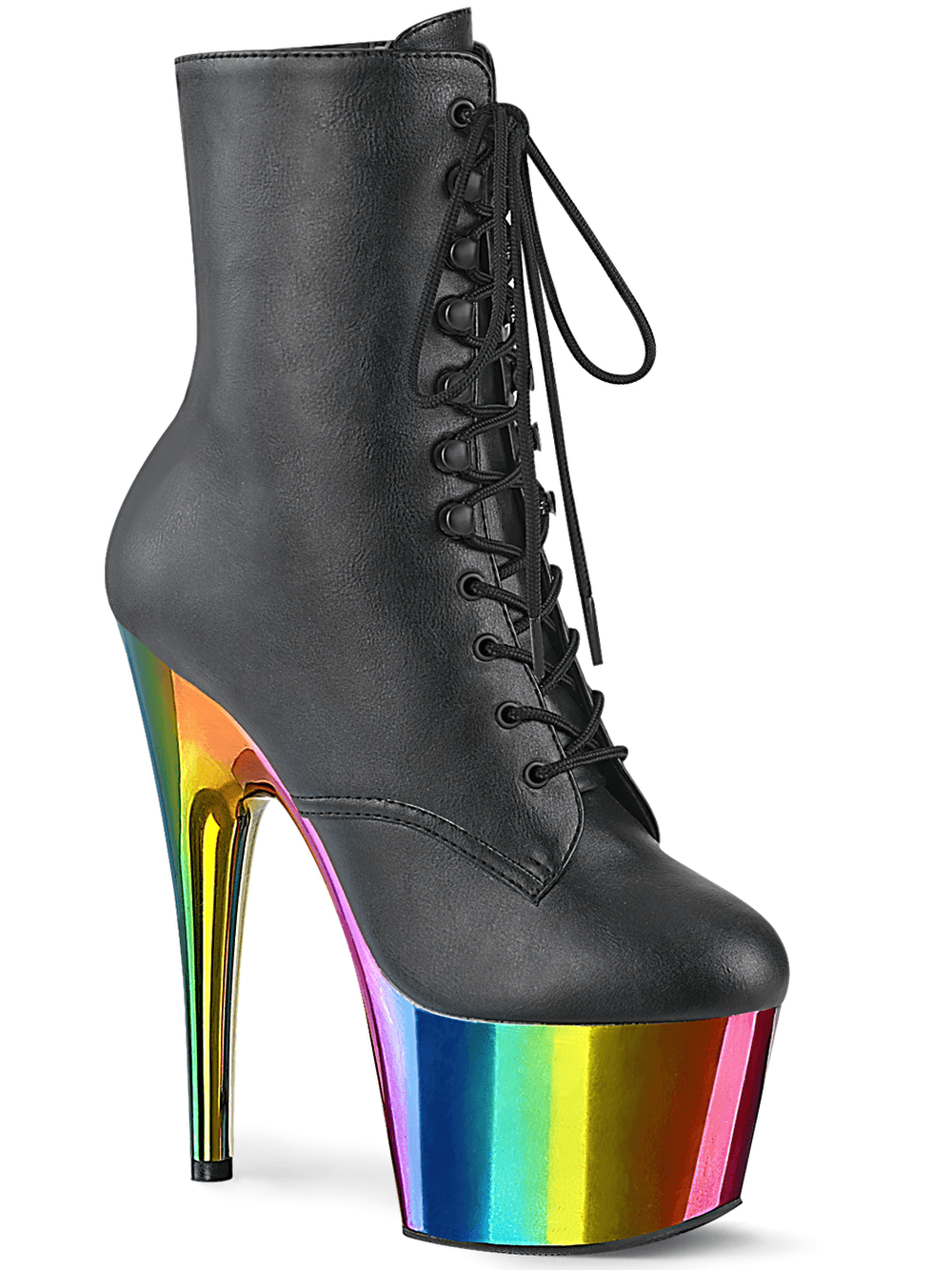 PLEASER Rainbow Chrome Platform Ankle Boots with Lace-Up