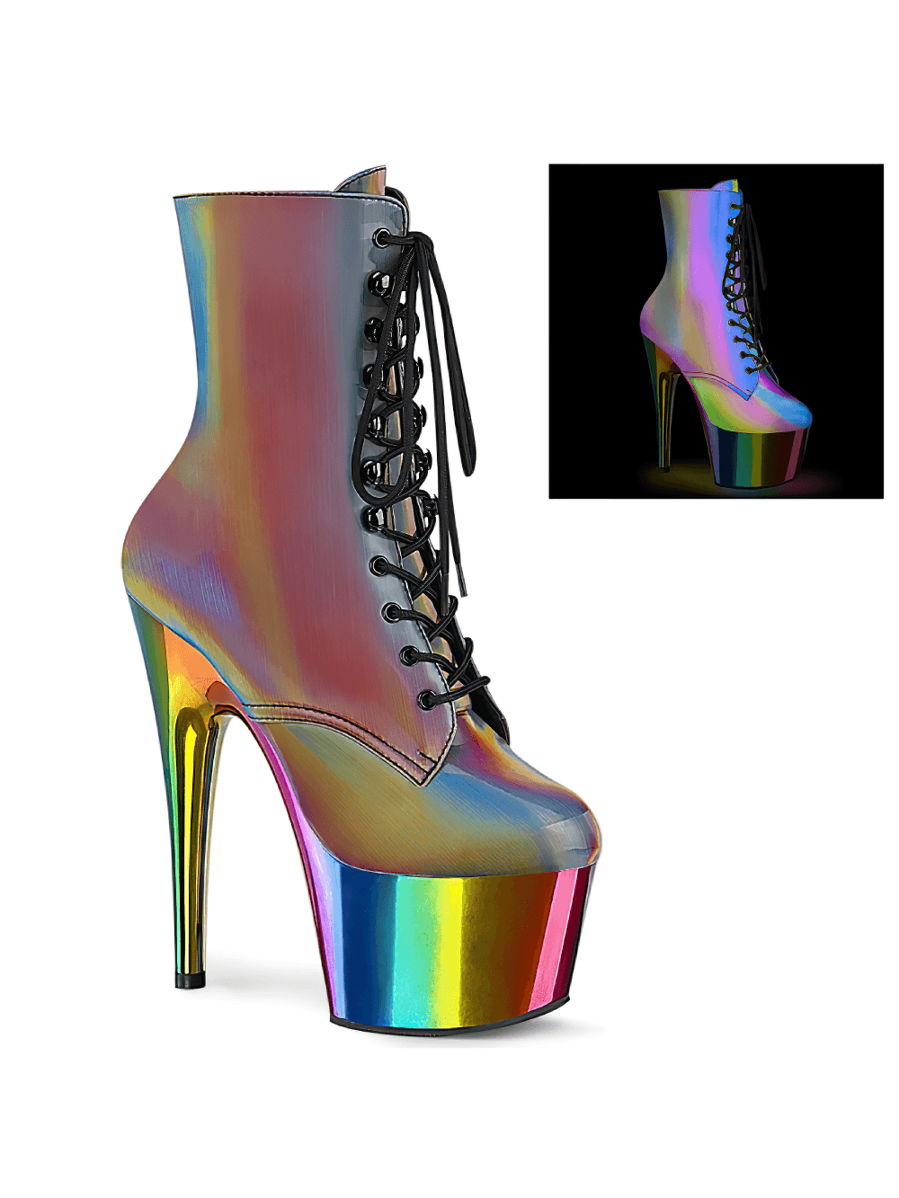 PLEASER Rainbow Stiletto Platform Lace-Up Ankle Boots