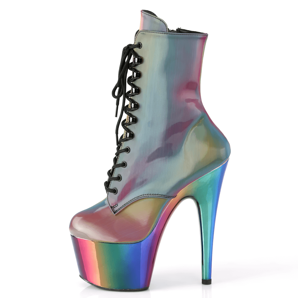 PLEASER Rainbow Stiletto Platform Lace-Up Ankle Boots