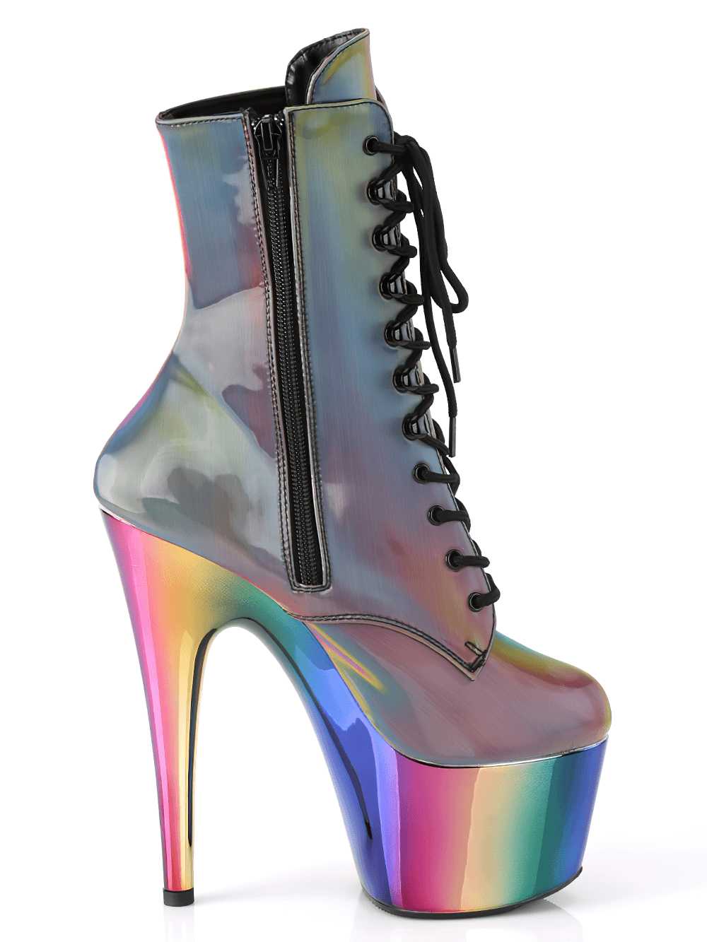 PLEASER Rainbow Stiletto Platform Lace-Up Ankle Boots