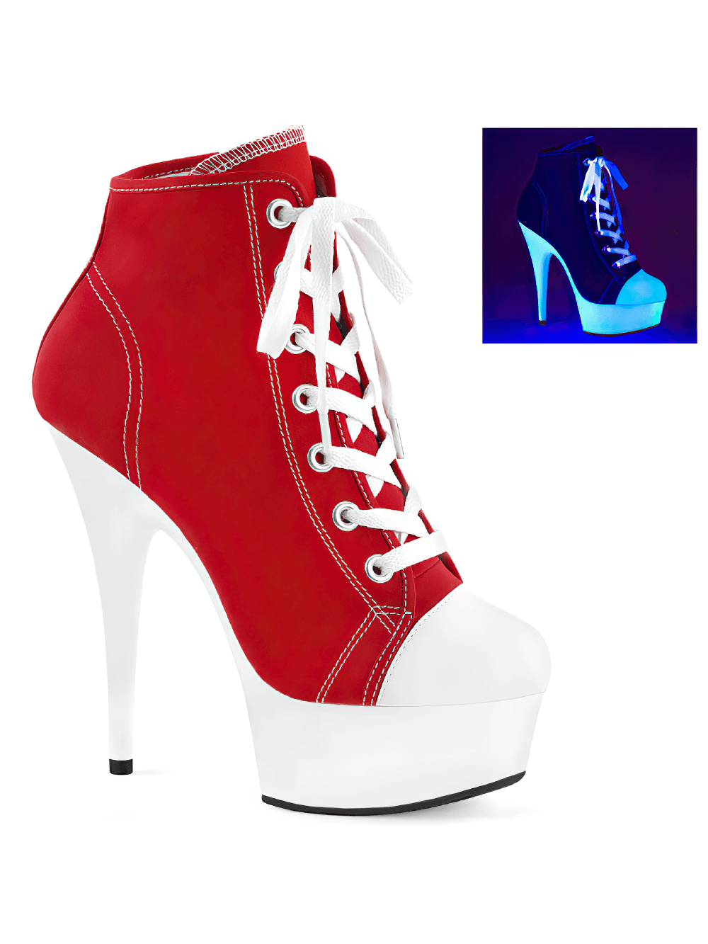 PLEASER Red and White Stiletto Heels with Lace-Up Design