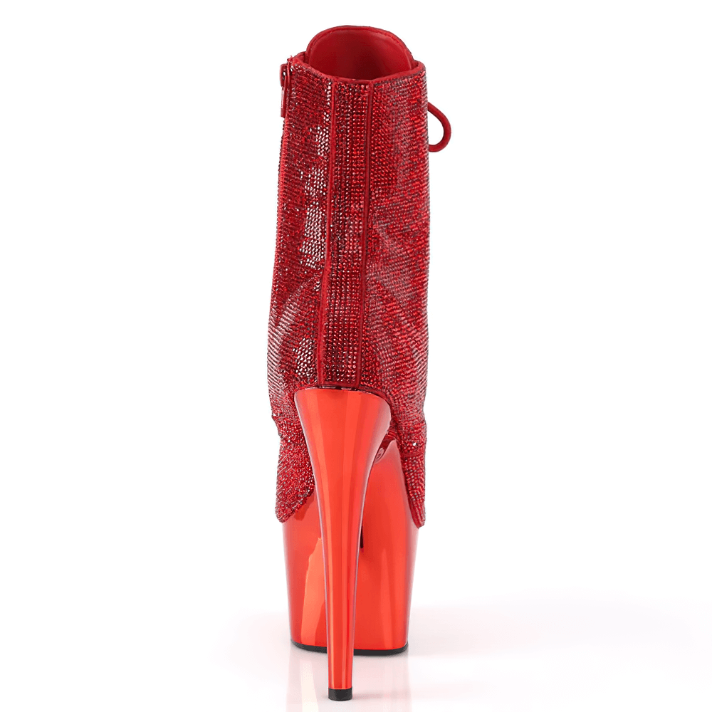 PLEASER Red Chrome Rhinestone Ankle Boots for Women