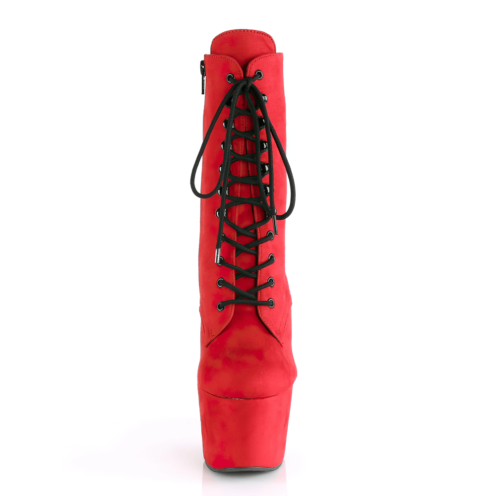 PLEASER Red Faux Suede Lace-Up Ankle Boots with 7-Inch Heel