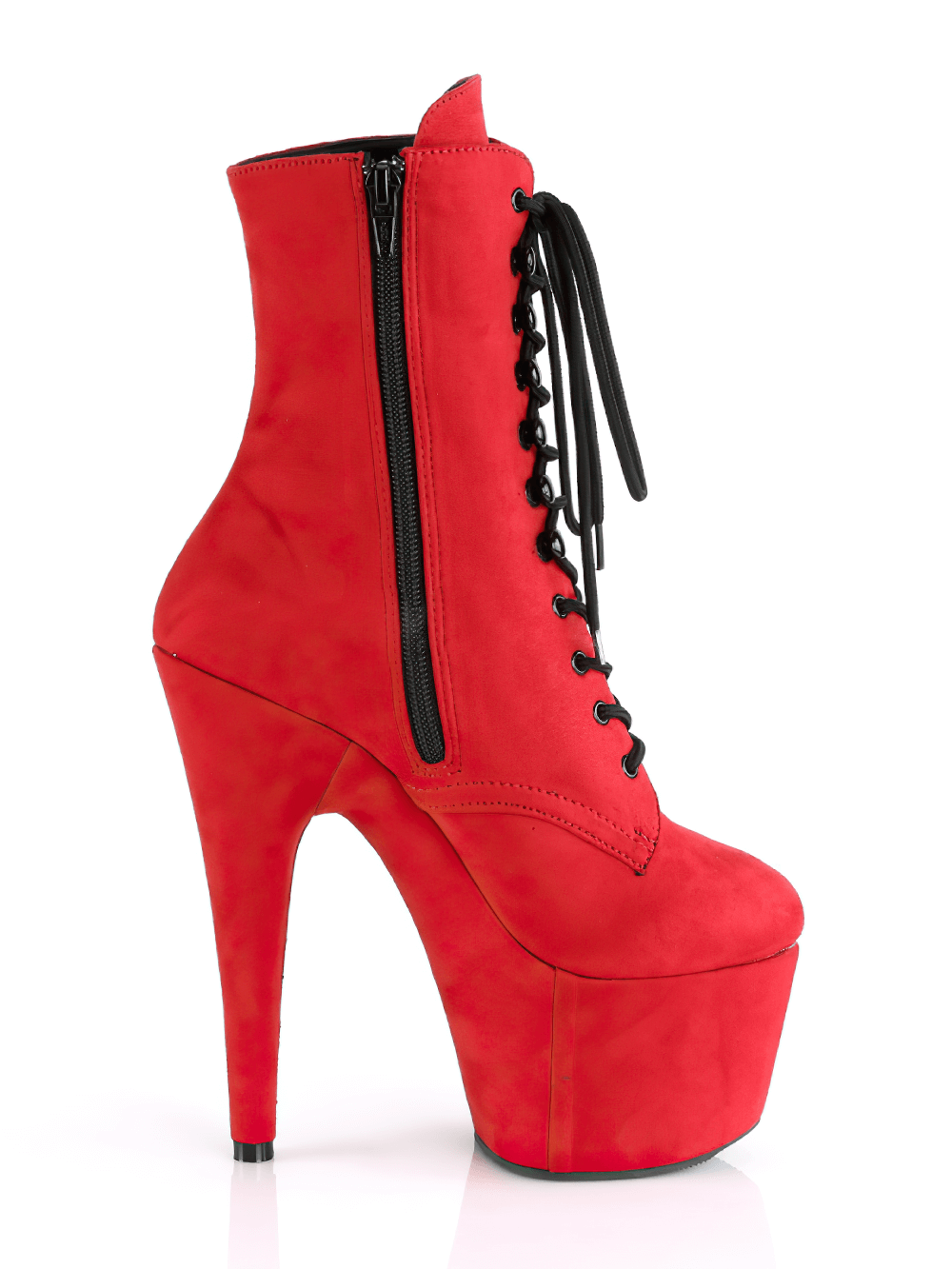 PLEASER Botines con cordones de ante sintético rojo y tacón de 7 pulgadas