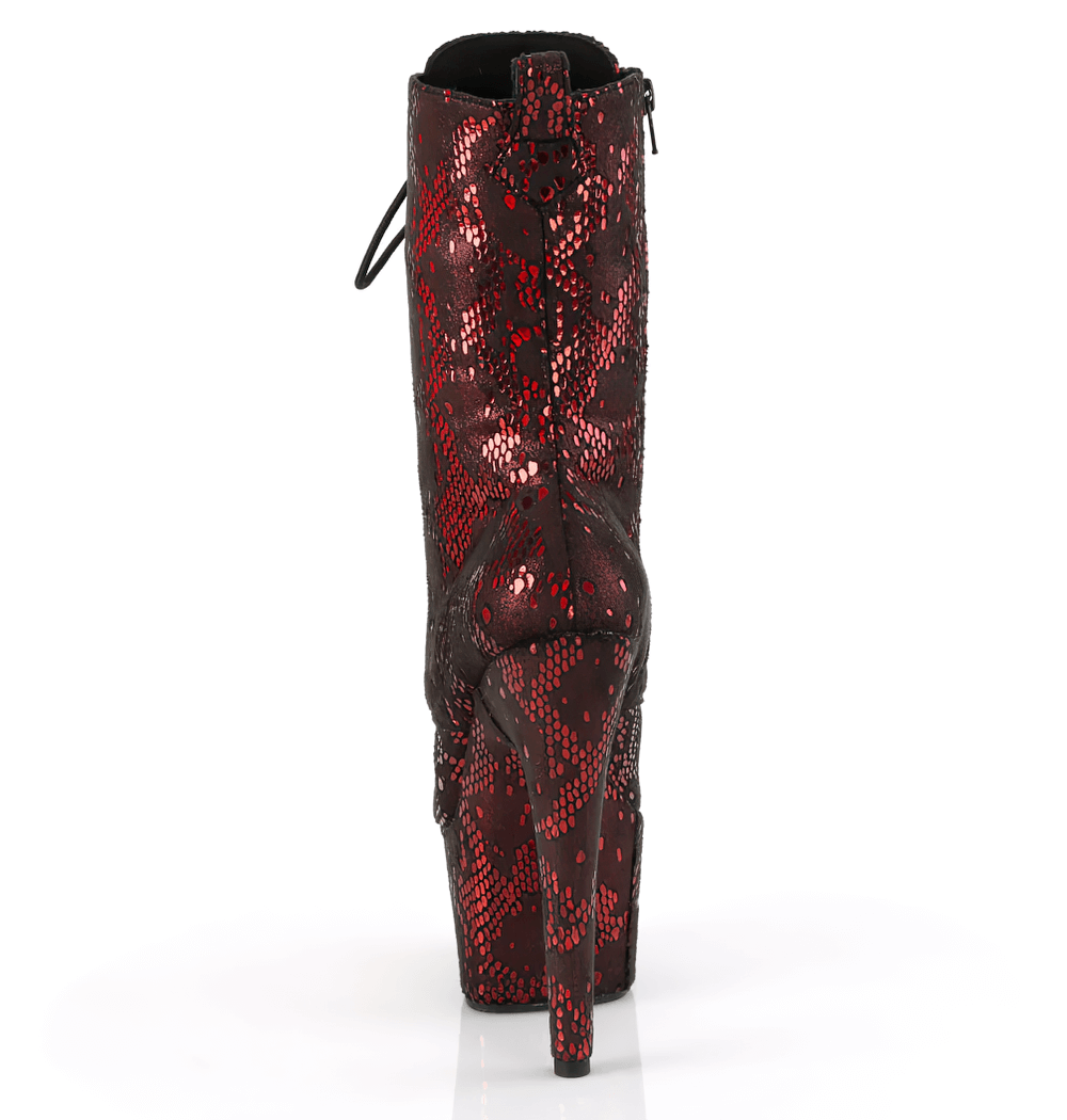 PLEASER Red Snake Print Lace-Up Ankle Boots with Platform