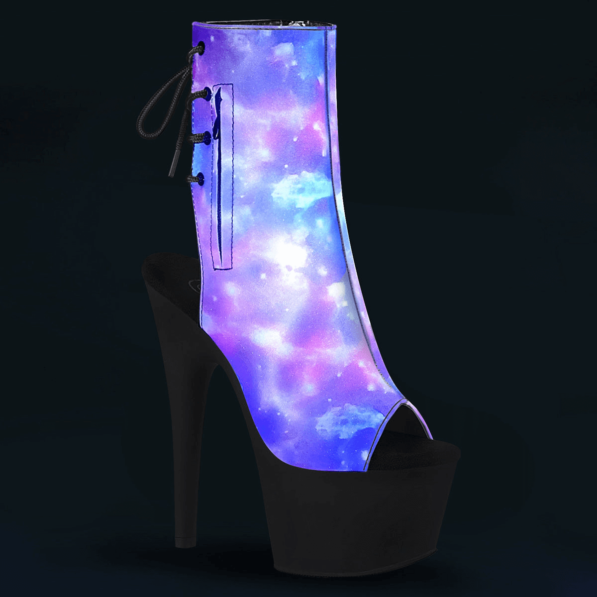 PLEASER Reflective Galaxy Lace-Up Platform Ankle Boots