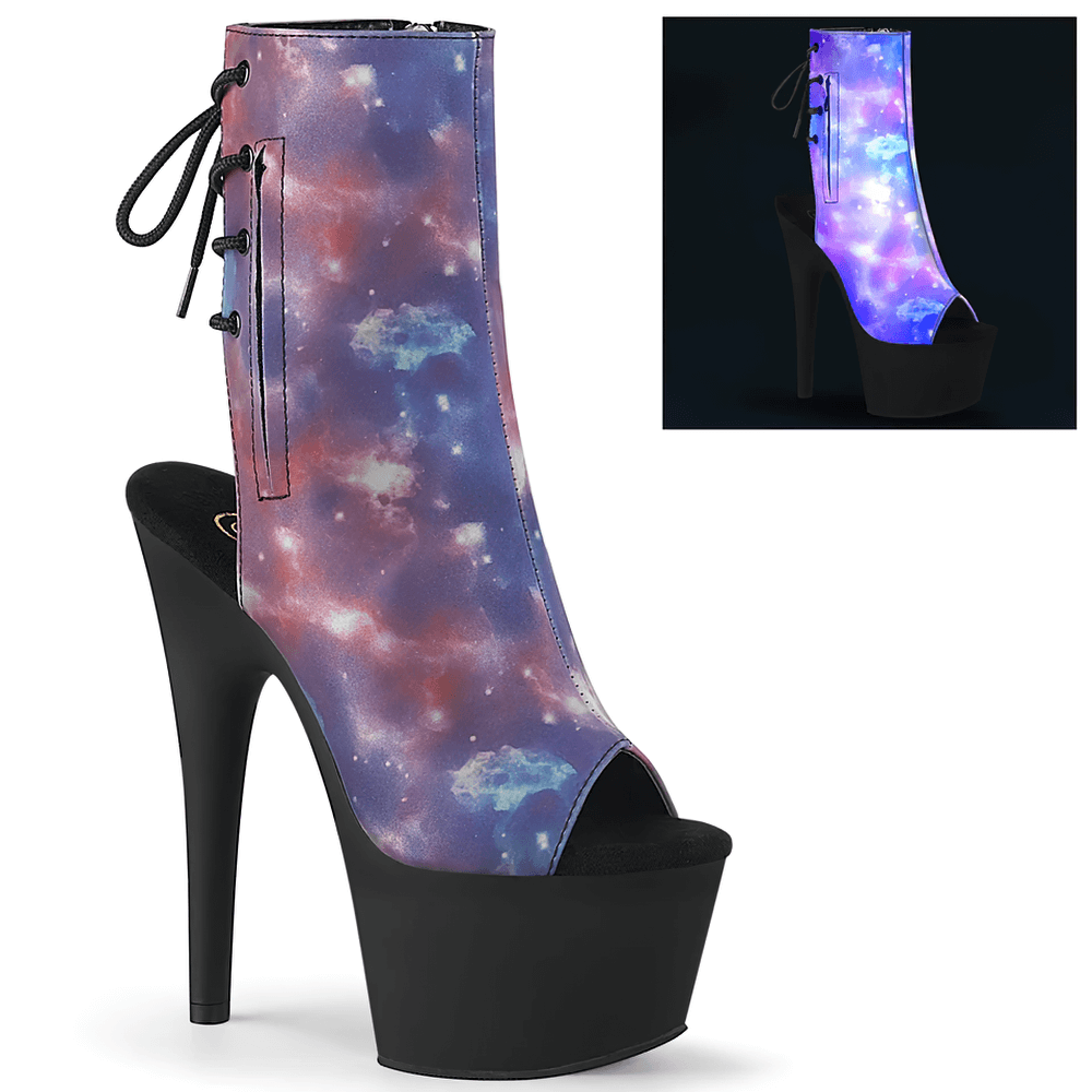 PLEASER Reflective Galaxy Lace-Up Platform Ankle Boots