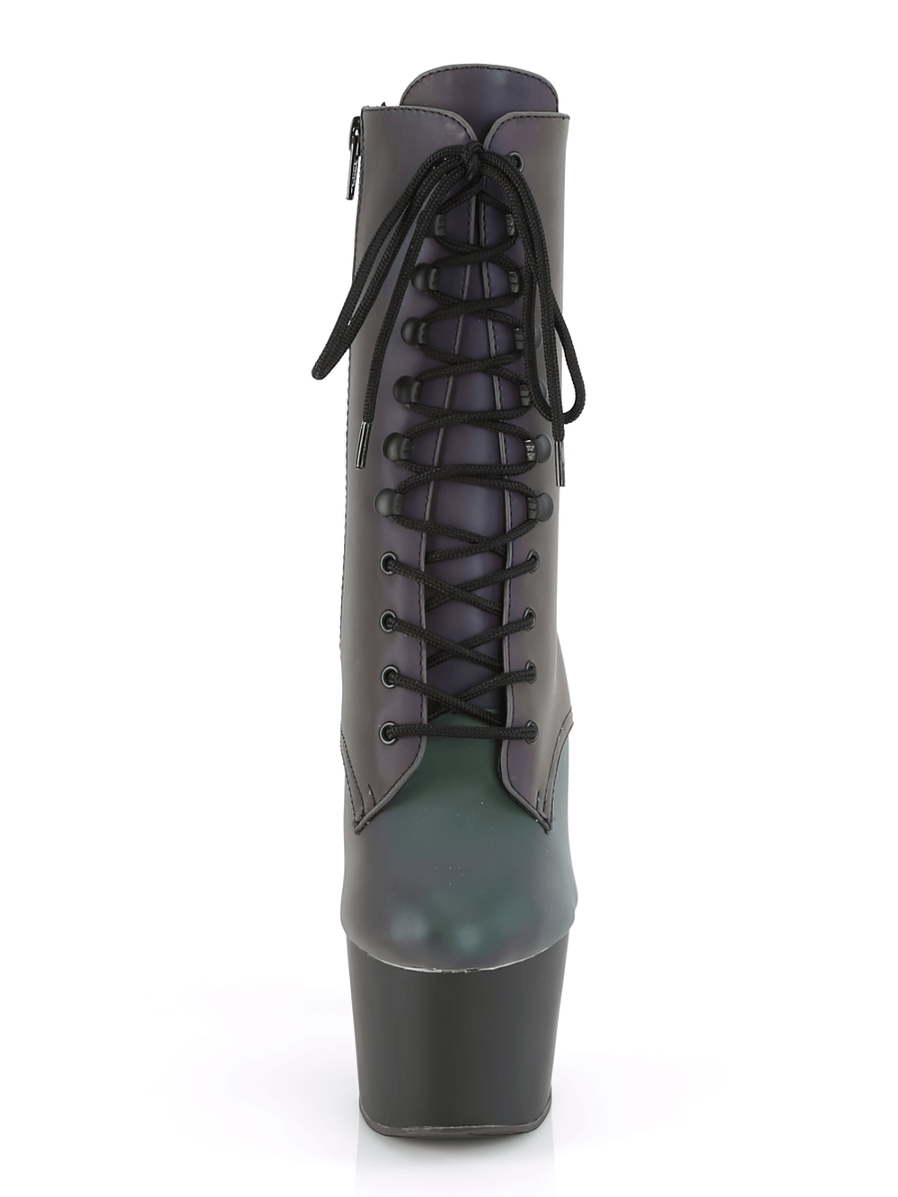 PLEASER Reflective Lace Up Platform Boots with 7 Inch Heels