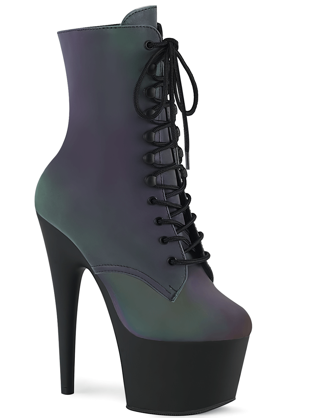 PLEASER Reflective Lace-Up Platform Boots with 7-Inch Heels