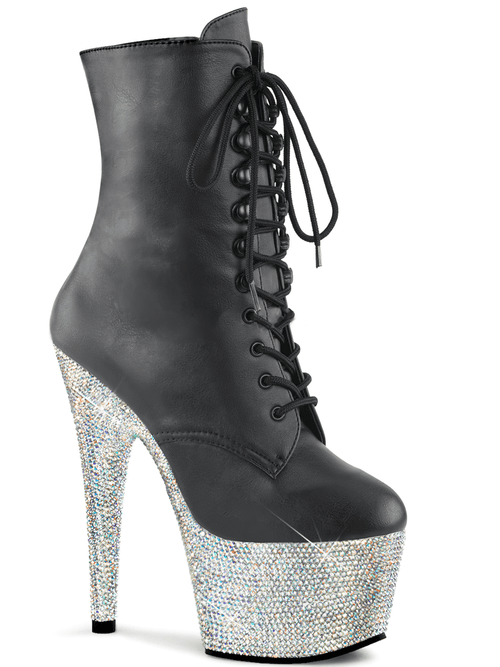 PLEASER Strass-Schnürstiefeletten mit hohem Absatz