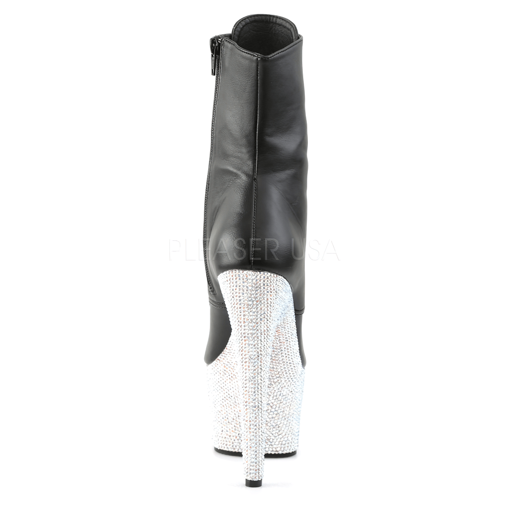 PLEASER Rhinestone High-Heeled Lace-Up Ankle Boots