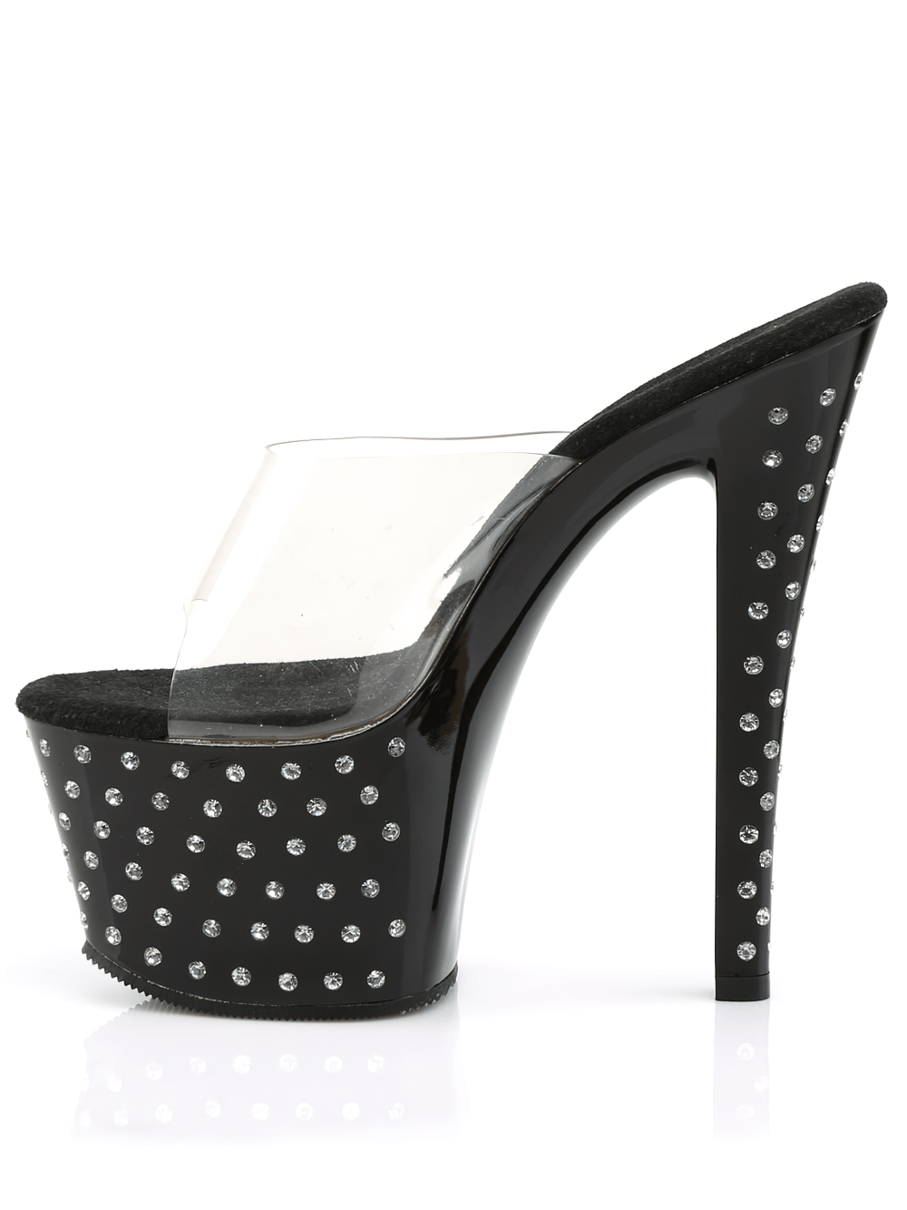 High Inch Slides PLEASER Rhinestone Studded 7-Inch Slides with Clear Strap