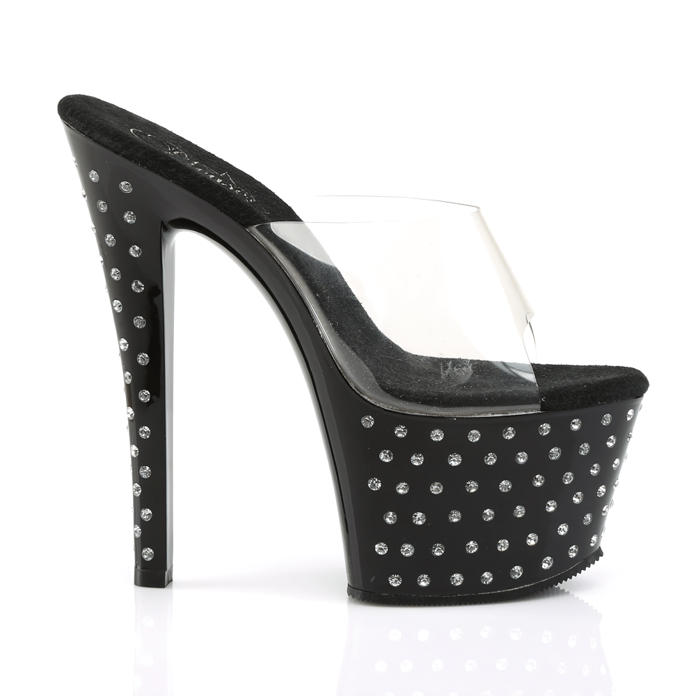 PLEASER Rhinestone Studded 7-Inch Slides with Clear Strap