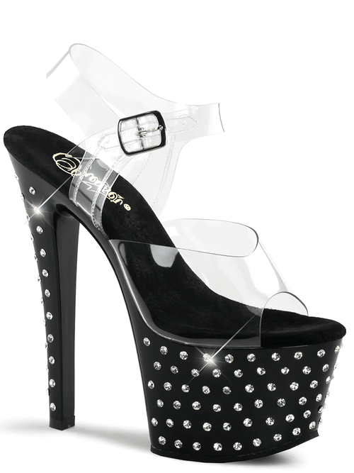 PLEASER - Sandales à plateforme et bride de cheville cloutées en strass