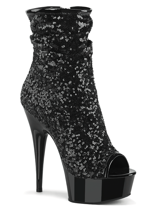 PLEASER Sequined Peep Toe Ankle Boots with Heels