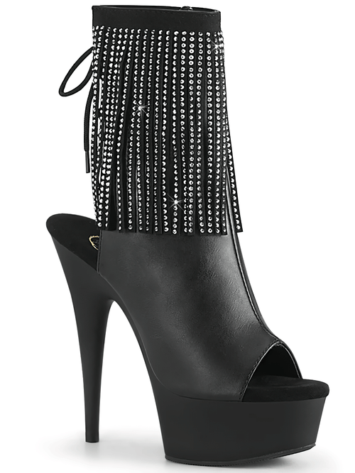 PLEASER Botas sexy con punta abierta y tacón con flecos de diamantes de imitación