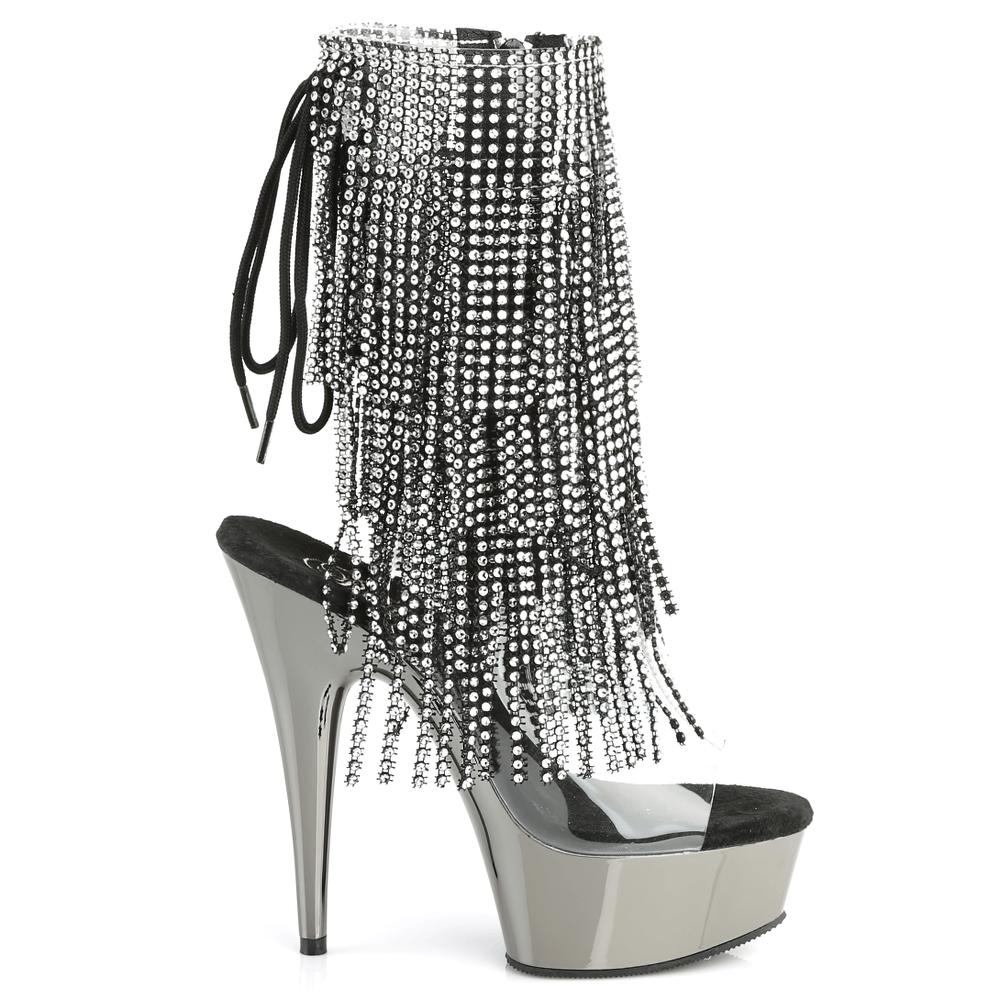 PLEASER Shimmering Rhinestone Ankle Boots with Open Toes