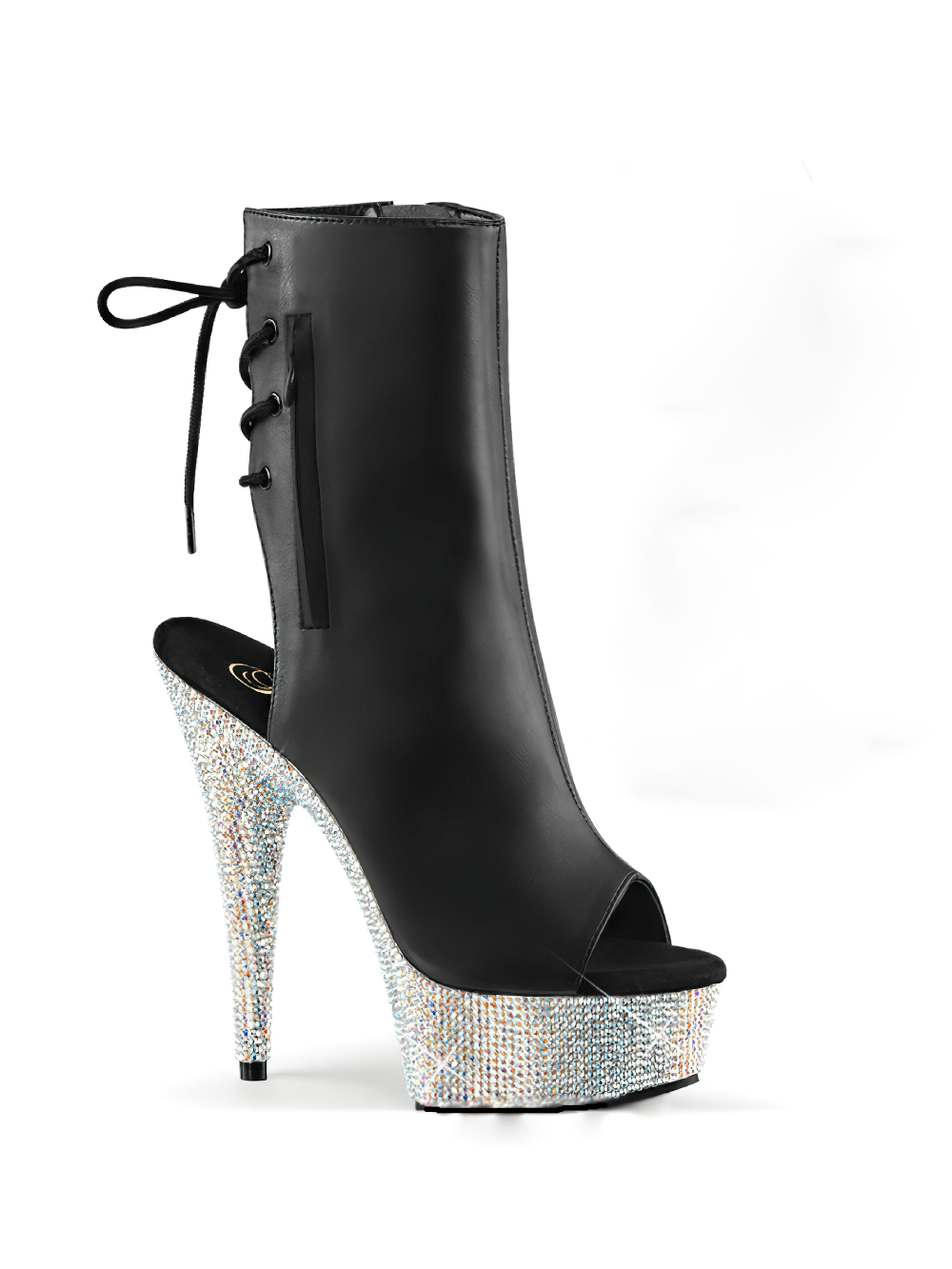 PLEASER Shoes Heels with Rhinestone Platform and Lace-Up Back