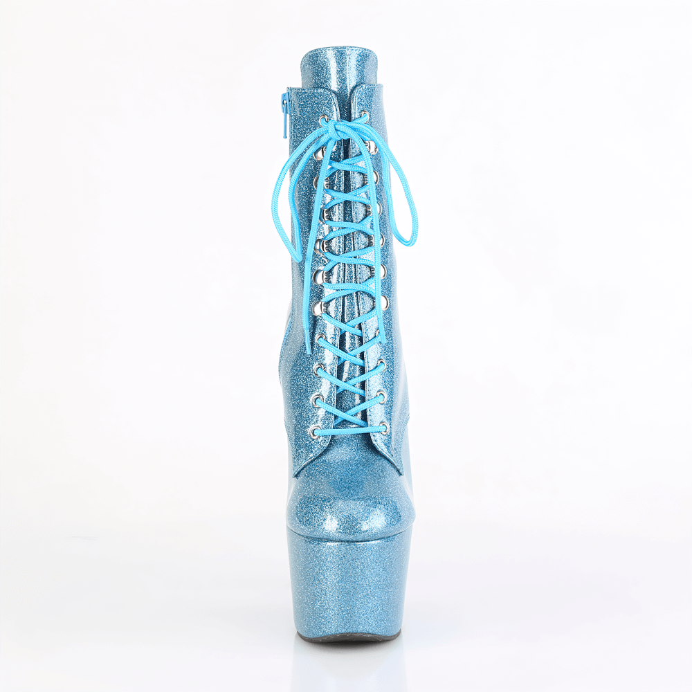 PLEASER Sky-High Glitter Blue Lace-Up Ankle Boots