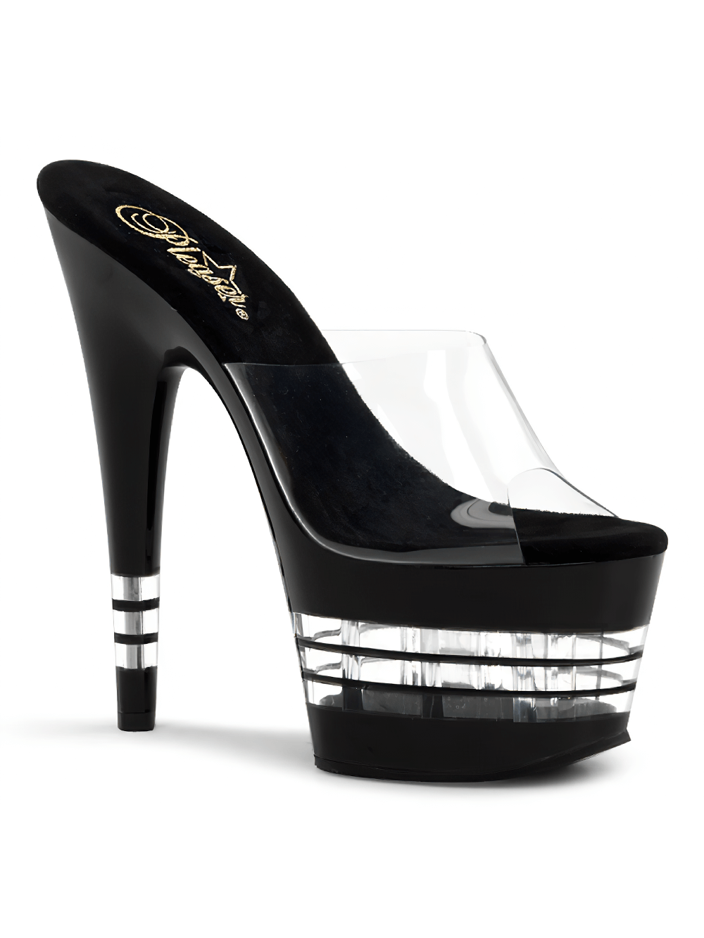 PLEASER Stiletto Platform Slides with Clear Bottom Design