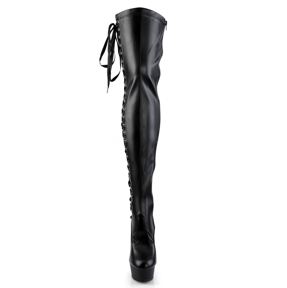 PLEASER Stretch Stiletto Thigh High Boots with Platform