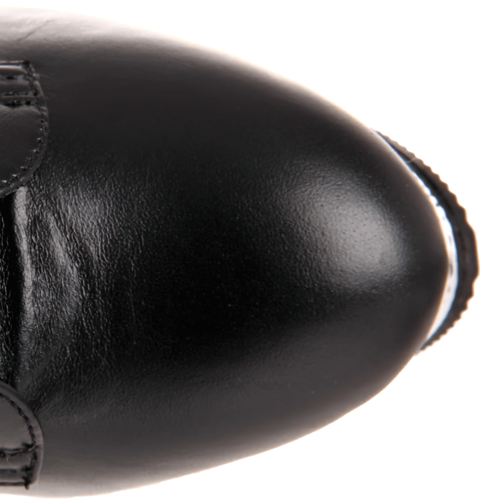 Stylish black stiletto ankle boots showcasing a sleek leather finish and pointed toe design.