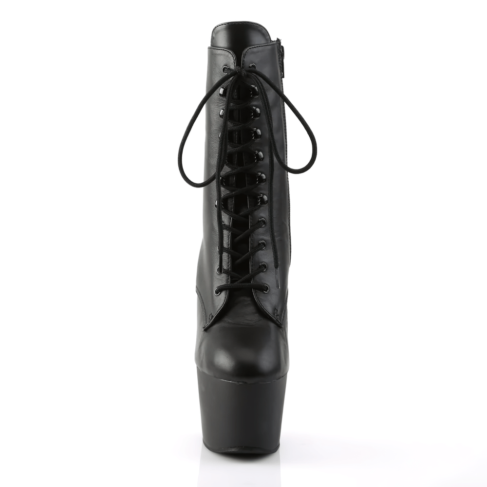 Chic black stiletto lace-up ankle boots with a full side zip and platform, perfect for stylish outfits.