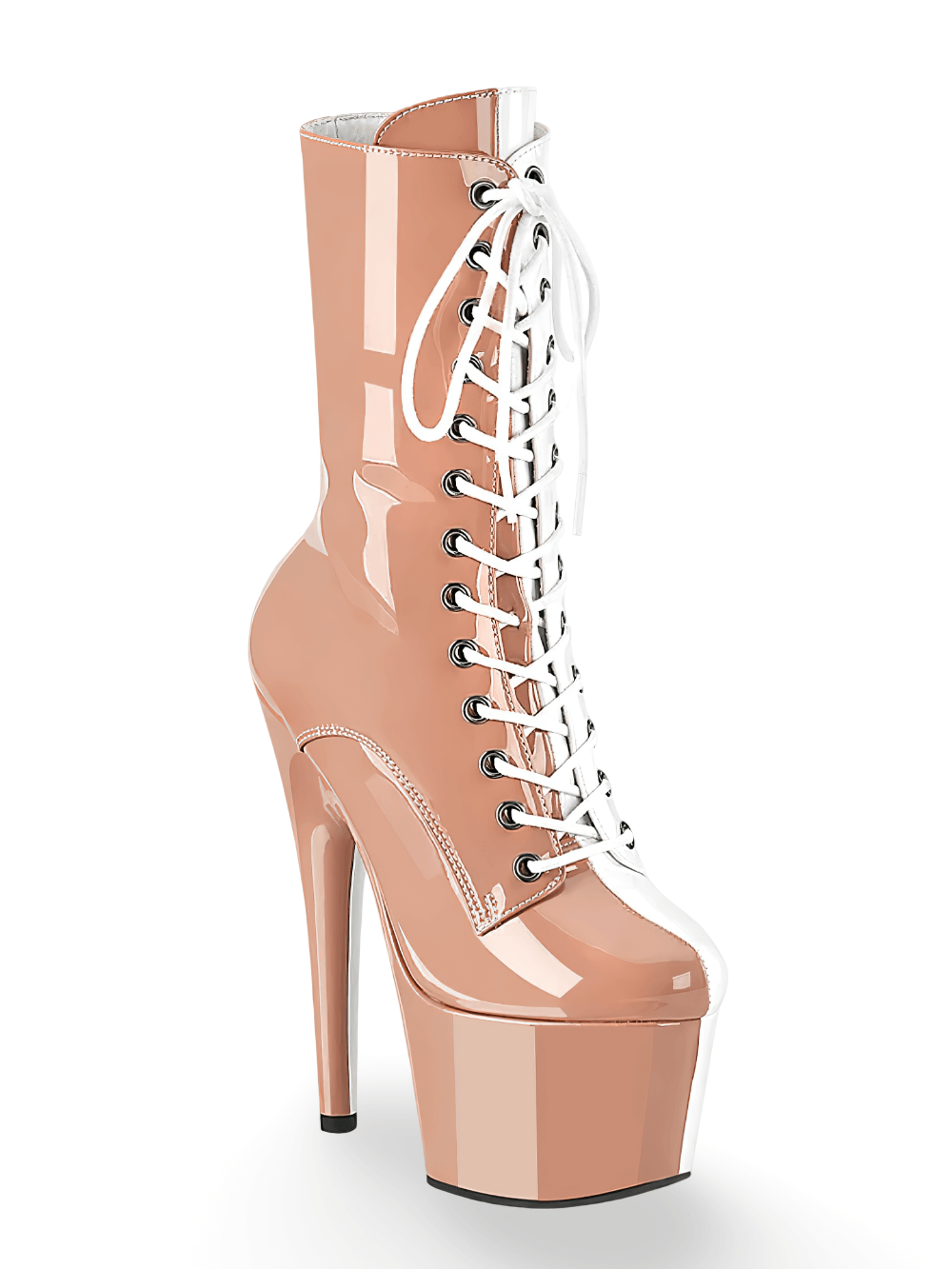 Chic two-tone lace-up ankle boots with platform, featuring a high heel and stylish side zip design.