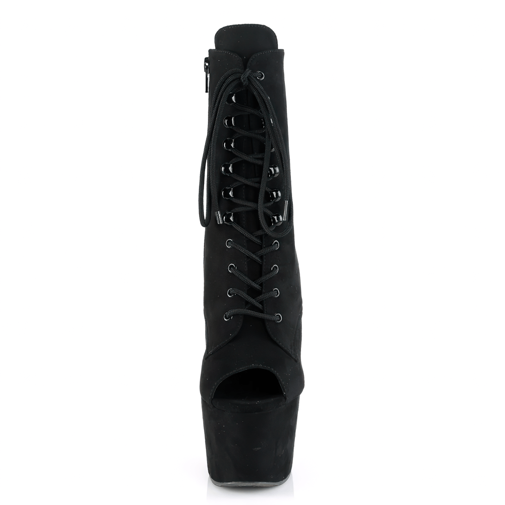 PLEASER Suede Lace-Up Open Toe Ankle Boots with Platform Heel