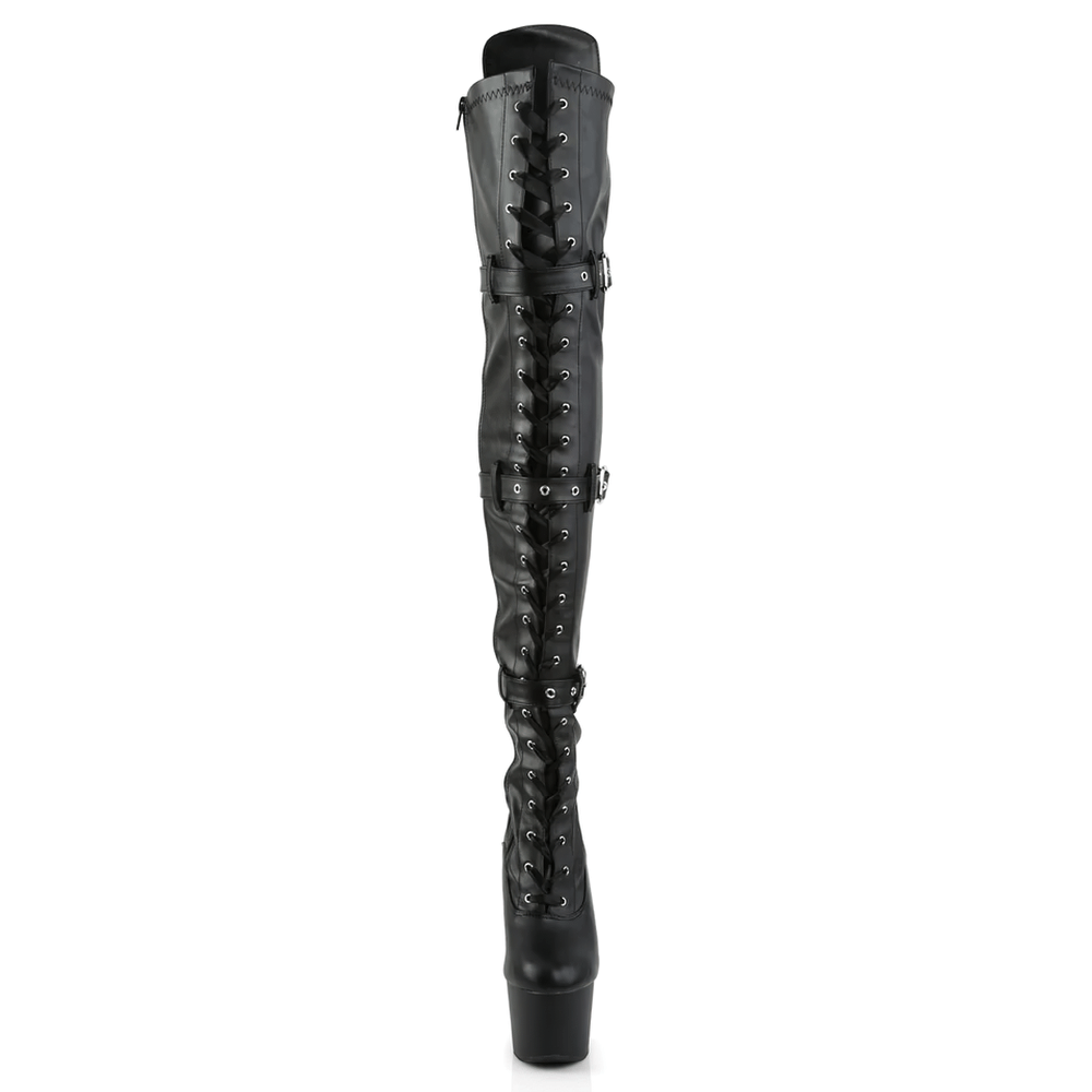PLEASER Thigh-High Triple-Buckle Lace-Up Boots