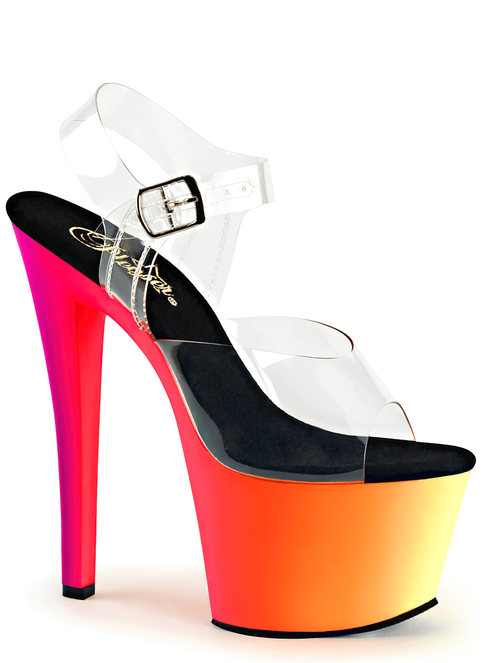 PLEASER UV Reactive Neon Sandals with Heels and Clear Straps